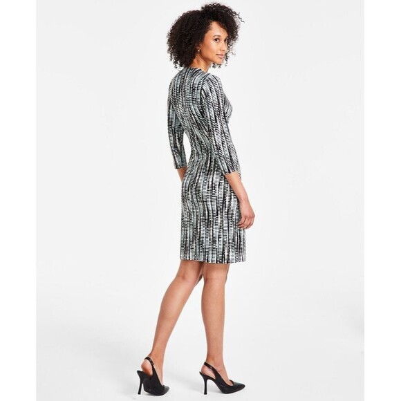 Kasper Women's 3/4-sleeves Printed Wrap-Style Dress Black Sea Glass Multi L - Picture 2 of 9